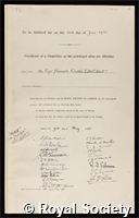 Elliot, Walter Elliot: certificate of election to the Royal Society