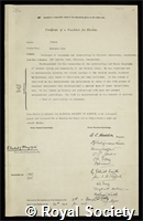Fleure, Herbert John: certificate of election to the Royal Society