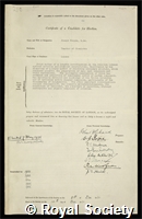 Kenyon, Joseph: certificate of election to the Royal Society