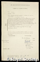 Goldstein, Sydney: certificate of election to the Royal Society