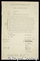 Hume-Rothery, William: certificate of election to the Royal Society