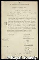 Pantin, Carl Frederick Abel: certificate of election to the Royal Society
