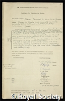 Stoner, Edmund Clifton: certificate of election to the Royal Society