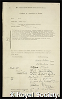 Finch, George Ingle: certificate of election to the Royal Society