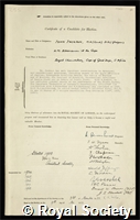 Jackson, John: certificate of election to the Royal Society