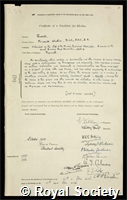 Russell, Sir Frederick Stratten: certificate of election to the Royal Society