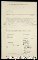 Stedman, Edgar: certificate of election to the Royal Society