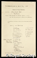 Abel, John Jacob: certificate of election to the Royal Society