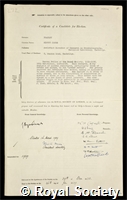Bradley, Albert James: certificate of election to the Royal Society