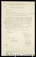 Jones, Sir Bennett Melvill: certificate of election to the Royal Society