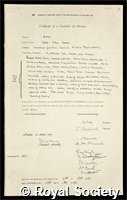 Kaye, George William Clarkson: certificate of election to the Royal Society