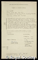 Maskell, Ernest John: certificate of election to the Royal Society