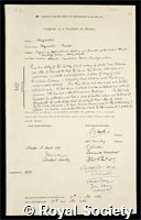Stapledon, Sir Reginald George: certificate of election to the Royal Society