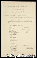 Cannon, Walter Bradford: certificate of election to the Royal Society