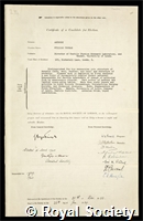 Astbury, William Thomas: certificate of election to the Royal Society