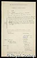 Cook, Gilbert: certificate of election to the Royal Society