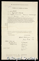 Linstead, Sir Reginald Patrick: certificate of election to the Royal Society