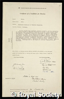 Maass, Otto: certificate of election to the Royal Society