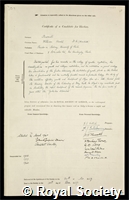 Pearsall, William Harold: certificate of election to the Royal Society