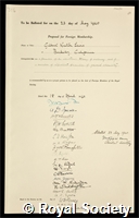 Lewis, Gilbert Newton: certificate of election to the Royal Society