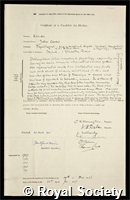 Eccles, Sir John Carew: certificate of election to the Royal Society
