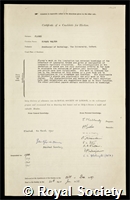 Florey, Howard Walter, Baron Florey of Adelaide and Marston: certificate of election to the Royal Society