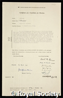 Rowledge, Arthur John: certificate of election to the Royal Society