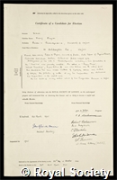 Simon, Sir Franz Eugen: certificate of election to the Royal Society