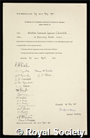 Churchill, Sir Winston Leonard Spencer: certificate of election to the Royal Society