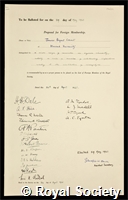 Conant, James Bryant: certificate of election to the Royal Society