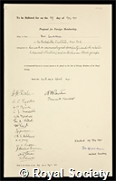 Landsteiner, Karl: certificate of election to the Royal Society