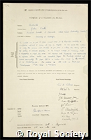 Roberts, John Keith: certificate of election to the Royal Society