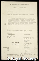 Skinner, Herbert Wakefield Banks: certificate of election to the Royal Society