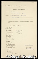 Richards, Alfred Newton: certificate of election to the Royal Society