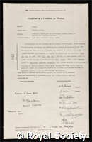 Buxton, Patrick Alfred: certificate of election to the Royal Society