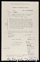 Sykes, Sir Charles: certificate of election to the Royal Society