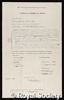 Bagnold, Ralph Alger: certificate of election to the Royal Society