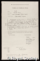 Bell, Ronald Percy: certificate of election to the Royal Society