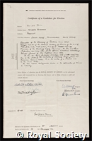 Bijl, Hendrik Johannes van der: certificate of election to the Royal Society