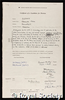 Glenny, Alexander Thomas: certificate of election to the Royal Society