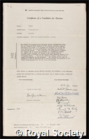 Wallis, Sir Barnes Neville: certificate of election to the Royal Society