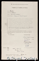 Baker, Wilson: certificate of election to the Royal Society