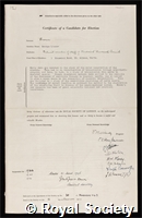 Brown, Sir George Lindor: certificate of election to the Royal Society