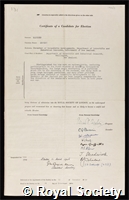 Marsden, Sir Ernest: certificate of election to the Royal Society
