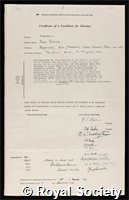 Randall, Sir John Turton: certificate of election to the Royal Society