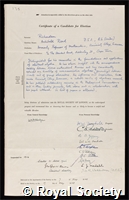 Richardson, Archibald Read: certificate of election to the Royal Society