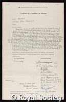 Sinton, John Alexander: certificate of election to the Royal Society
