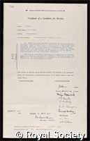 Trevan, John William: certificate of election to the Royal Society