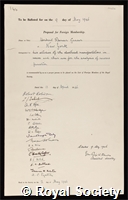 Gasser, Herbert Spencer: certificate of election to the Royal Society