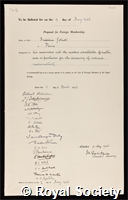 Joliot, Jean Frederic: certificate of election to the Royal Society